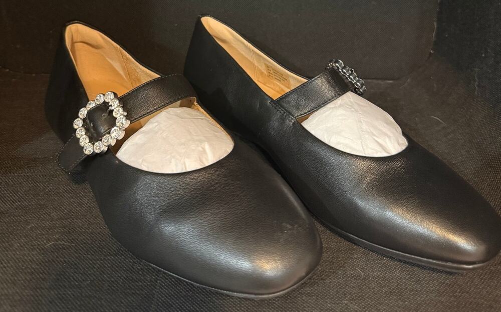 Fitflop DELICATO Crystal-Buckle Metallic-Leather Mary Janes black sz 9 NEW